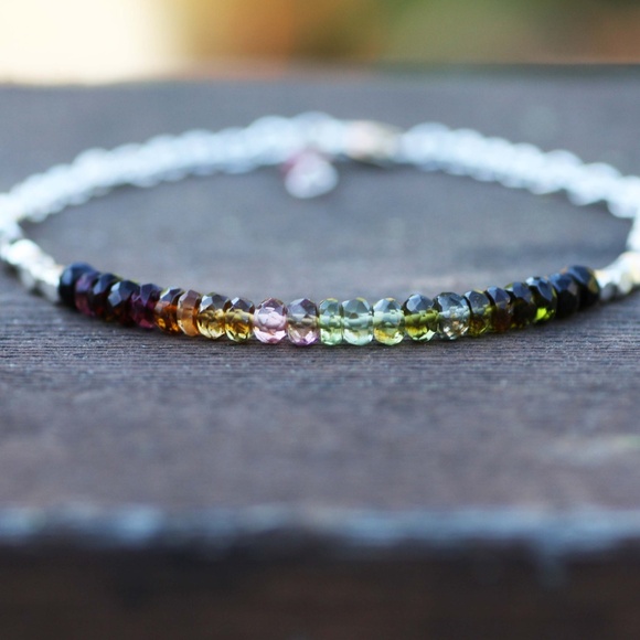 Handcrafted Untreated Natural Rainbow Tourmaline Bracelet Sterling Silver - Picture 7 of 7